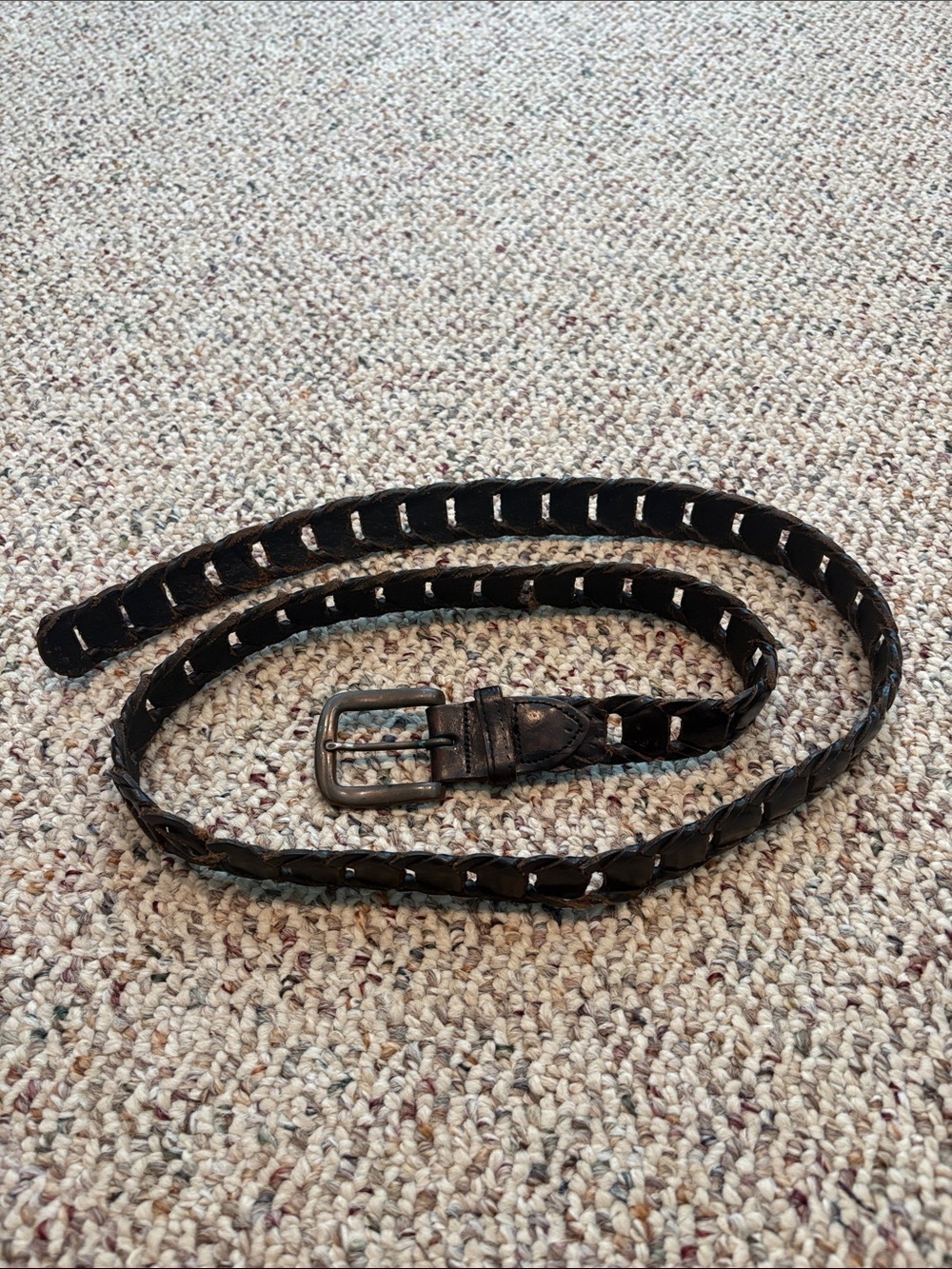 Black Damaged Braided Leather Men’s Belt for DIY Project
